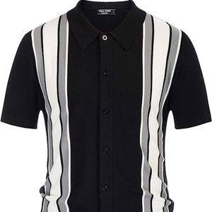 PJ PAUL JONES Men's Hawaiian Polo Shirt Short Sleeves Button Down - Size L